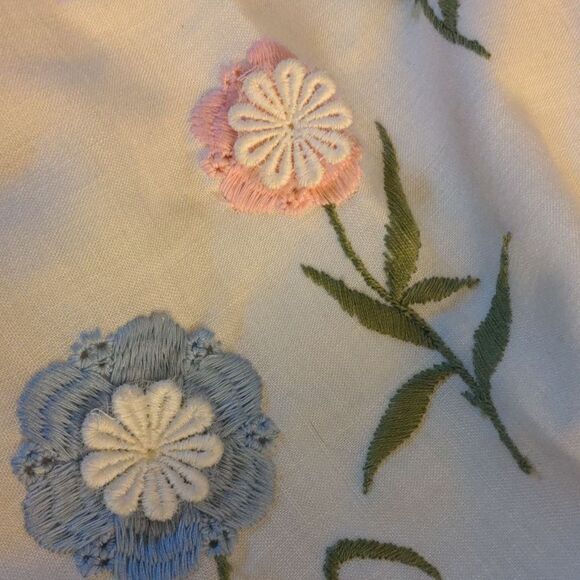 60s Vintage union made green and white dress with embroidered flowers MCM - Picture 7 of 11